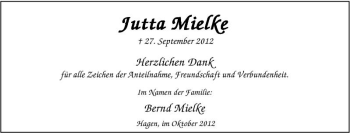 Traueranzeige von Jutta Mielke von Tageszeitung